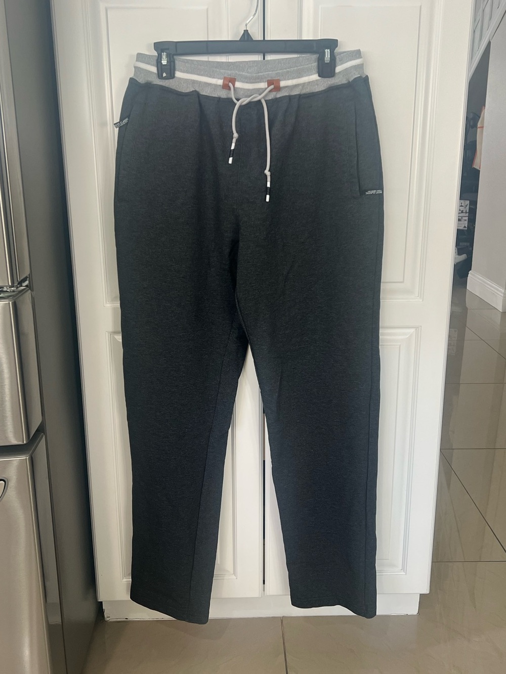 Men Drawstring Waist Sweatpants dark gray size large